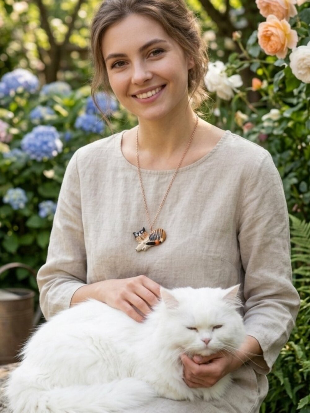 🐈😺Handmade Whimsical Calico Tabby Cat Pendant Necklace Artisan Indie MEOW!😺🐈